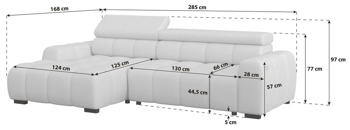 Rohová sedačka FREYA, levá, šedobéžová, elektrický výsuv - černá/šedobéžová, Trend, textil/plast (168/285cm)