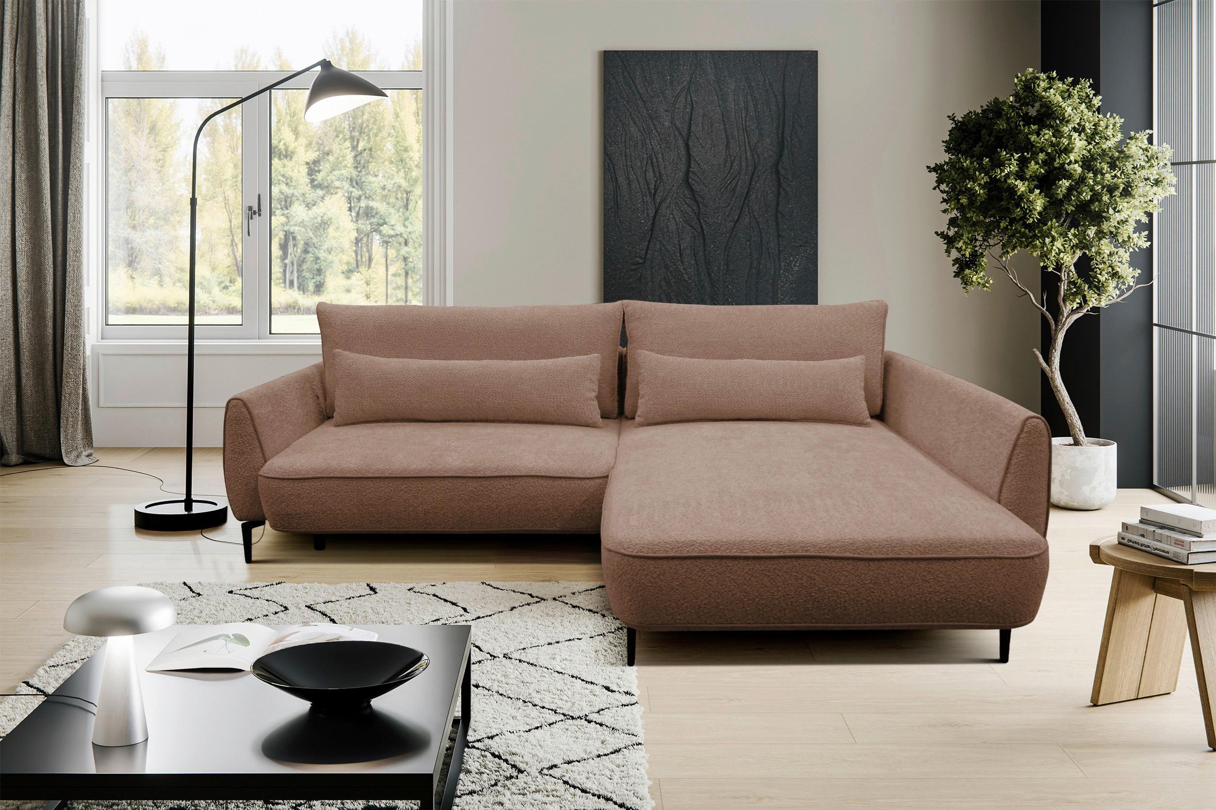 Ecksofa Abriamo Braun 273x204 cm - Creme/Schwarz, Design, Textil (273/204cm) - MID.YOU