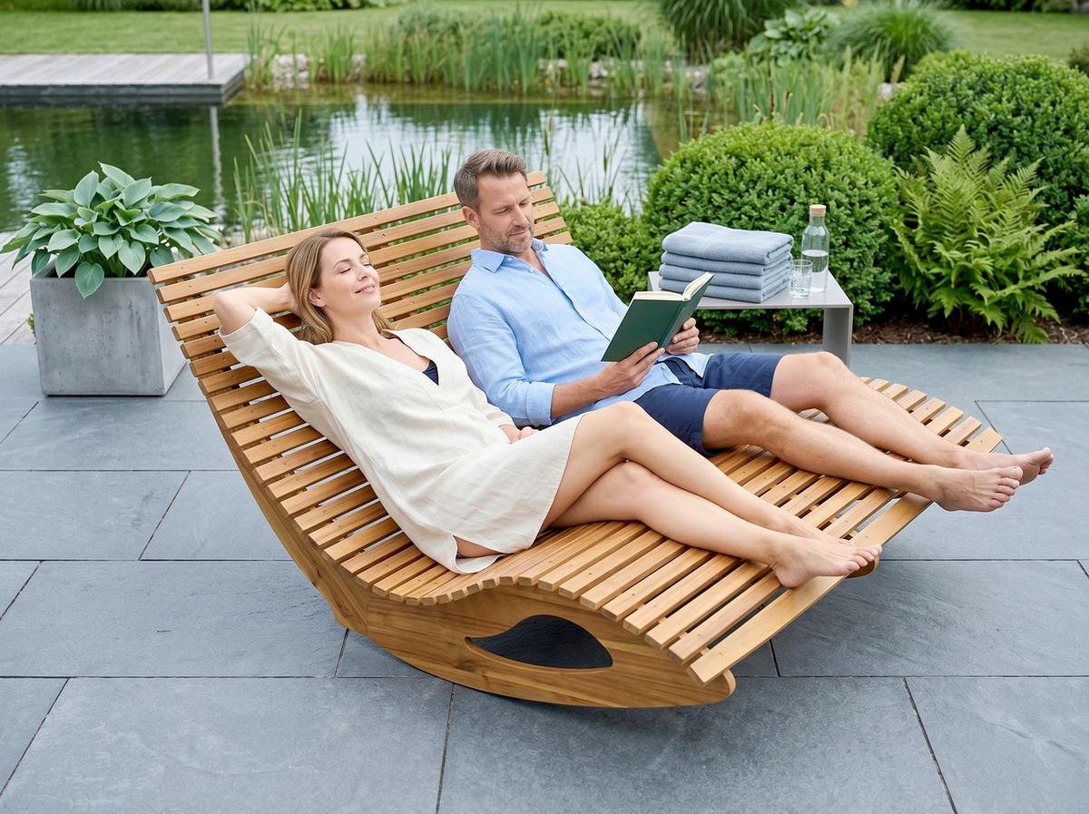 Schaukelliege für 2 Personen LxBxH: ca. 156x120x72 cm - Akaziefarben, Basics, Holz (156/120/72cm) - Prestige Home