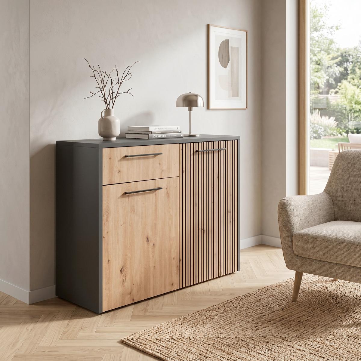 Komoda Luis dub Artisan Eiche/černá - černá/barvy dubu, Trend, kompozitní dřevo/plast (110,5/88/42cm)