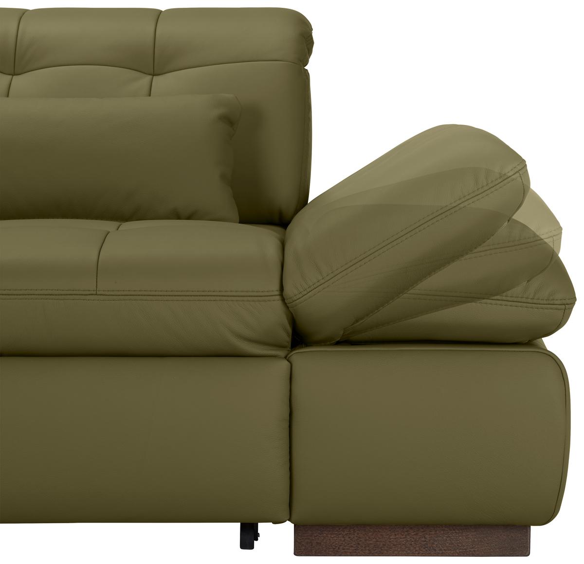 Rohová sedačka SANFINO, levá, olivově zelená pravá kůže - barvy chromu/olivově zelená, Konvenční, kov/kůže (199/305cm) - Premium Living