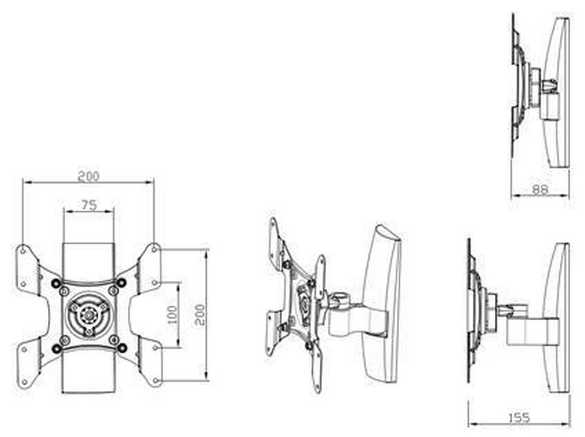 Tv-wandhalterung Bis 37“ Dreh- U. Ausziehbar Ts1 Max. 20 Kg - Schwarz, KONVENTIONELL, Metall (20/23/15,5cm) - MID.YOU