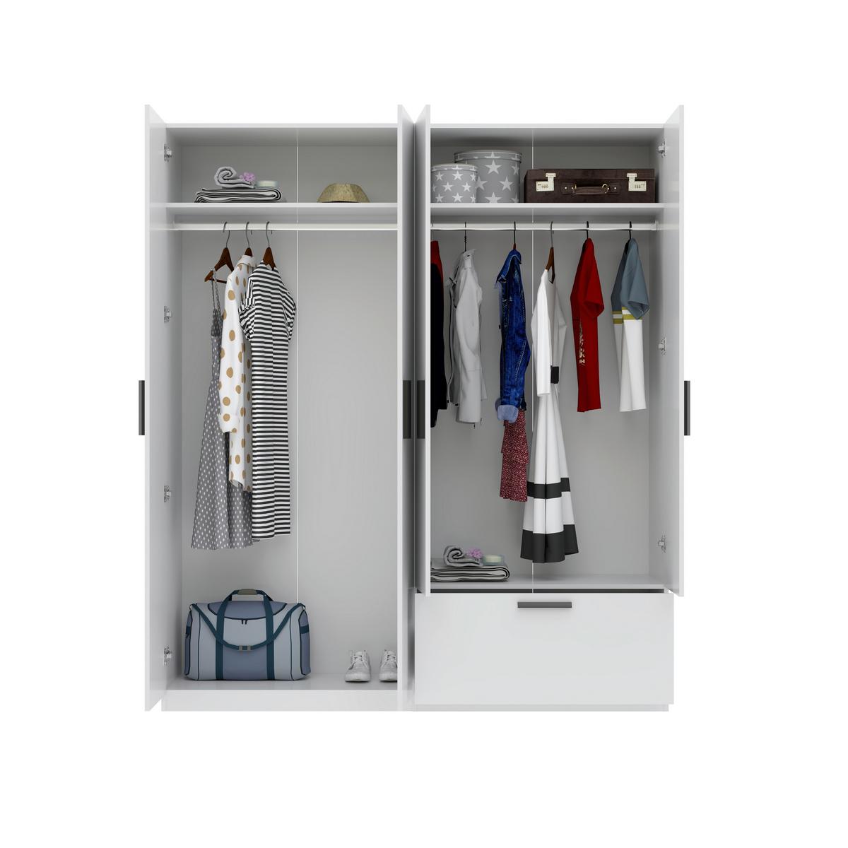 Šatníková skriňa Milos MILOS 4T1S - čierna/biela, Modern, kompozitné drevo/plast (180/210/52cm)