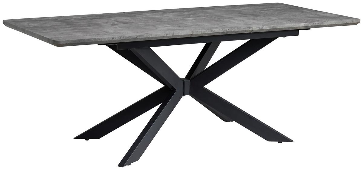 Ausziehtisch Leif 160 Az Mdf Betonoptik, B: 160-200 Cm - Schwarz/Grau, KONVENTIONELL, Holzwerkstoff/Metall (160-200/90/76cm) - MID.YOU