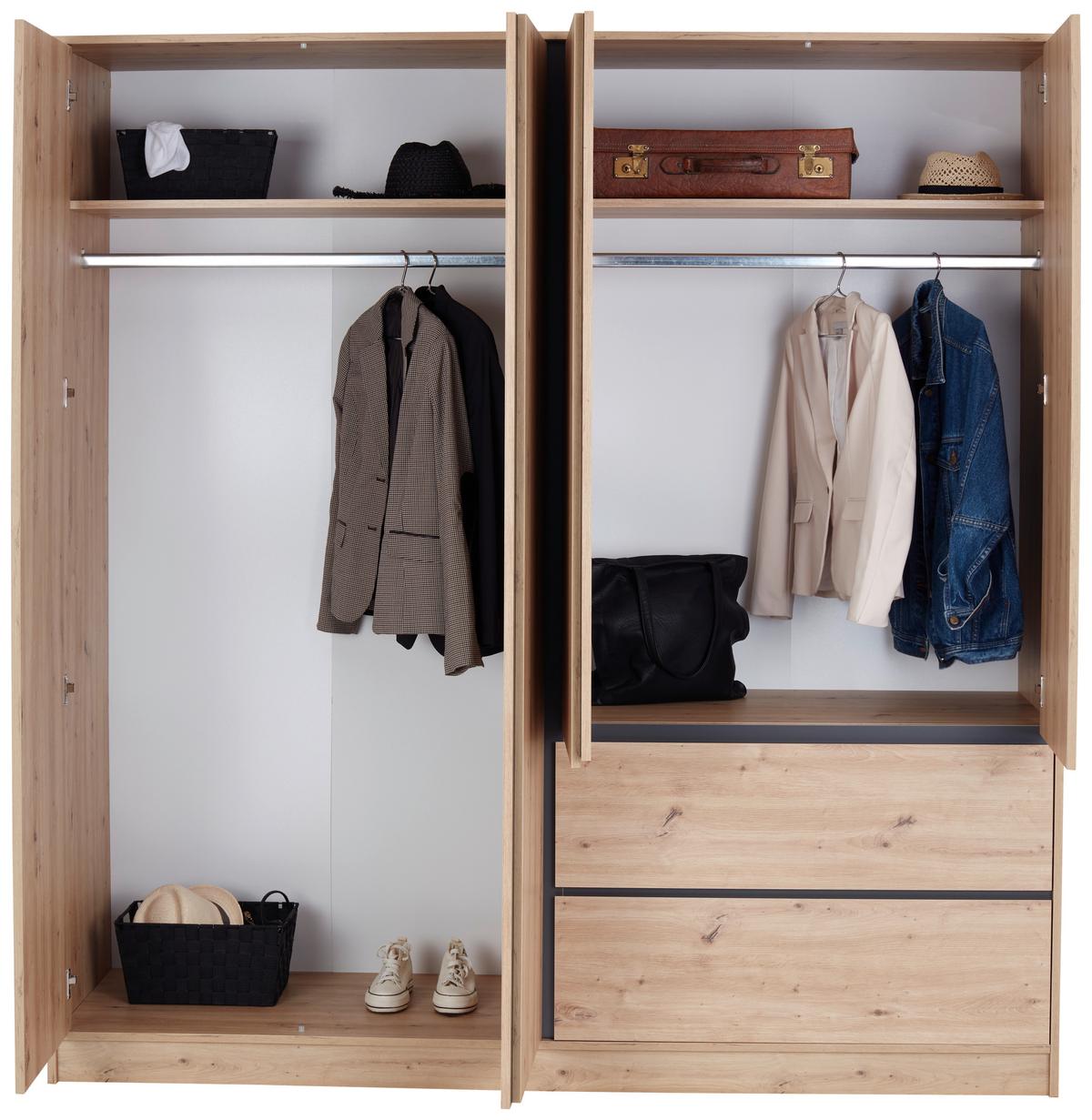 Kleiderschrank Basit - Eiche Artisan, KONVENTIONELL, Holzwerkstoff (195/205,5/56,6cm)