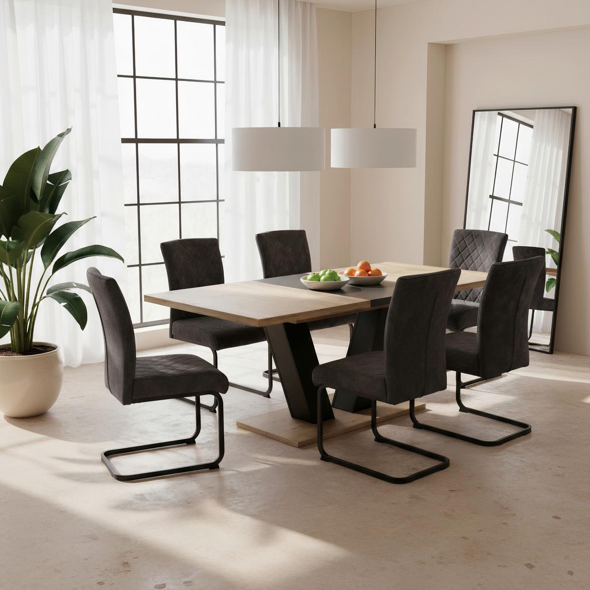 Esstisch Hamm T - Schwarz/Eiche Artisan, MODERN, Holzwerkstoff (140-180/76/90cm) - MID.YOU