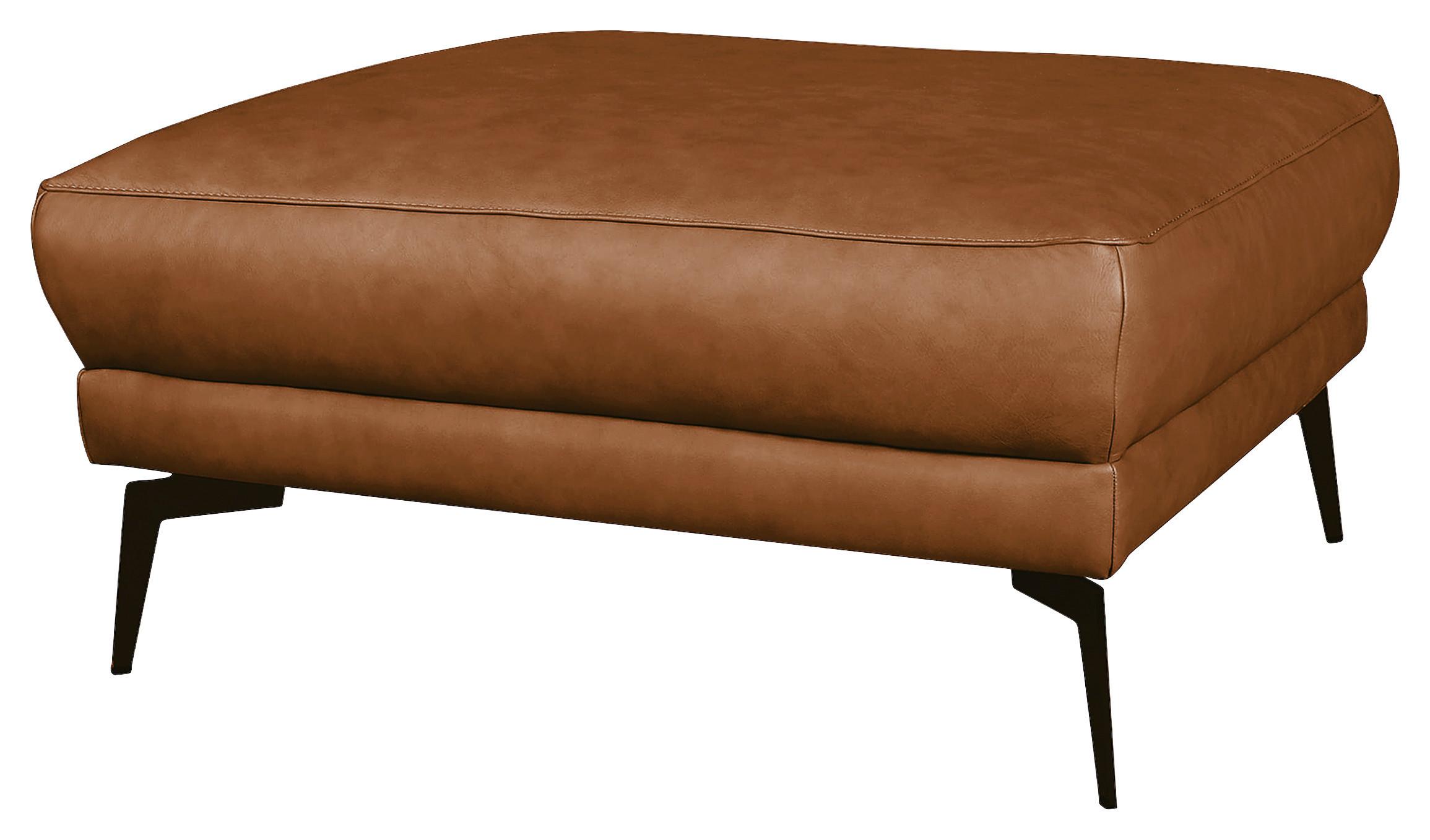 Hocker Spring, Cognac B: 96 cm - Cognac/Schwarz, Design, Leder (96/45/80cm) - Livetastic