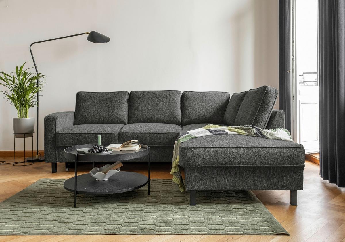 Ecksofa Molly Dunkelgrau S: 233x198 cm - Dunkelgrau/Schwarz, Textil (233/198cm) - MID.YOU