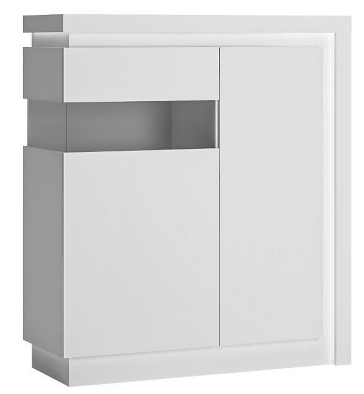 Highboard Lyon - Weiß Hochglanz/Weiß, Trend, Glas/Holzwerkstoff (107,5/123,6/42cm)