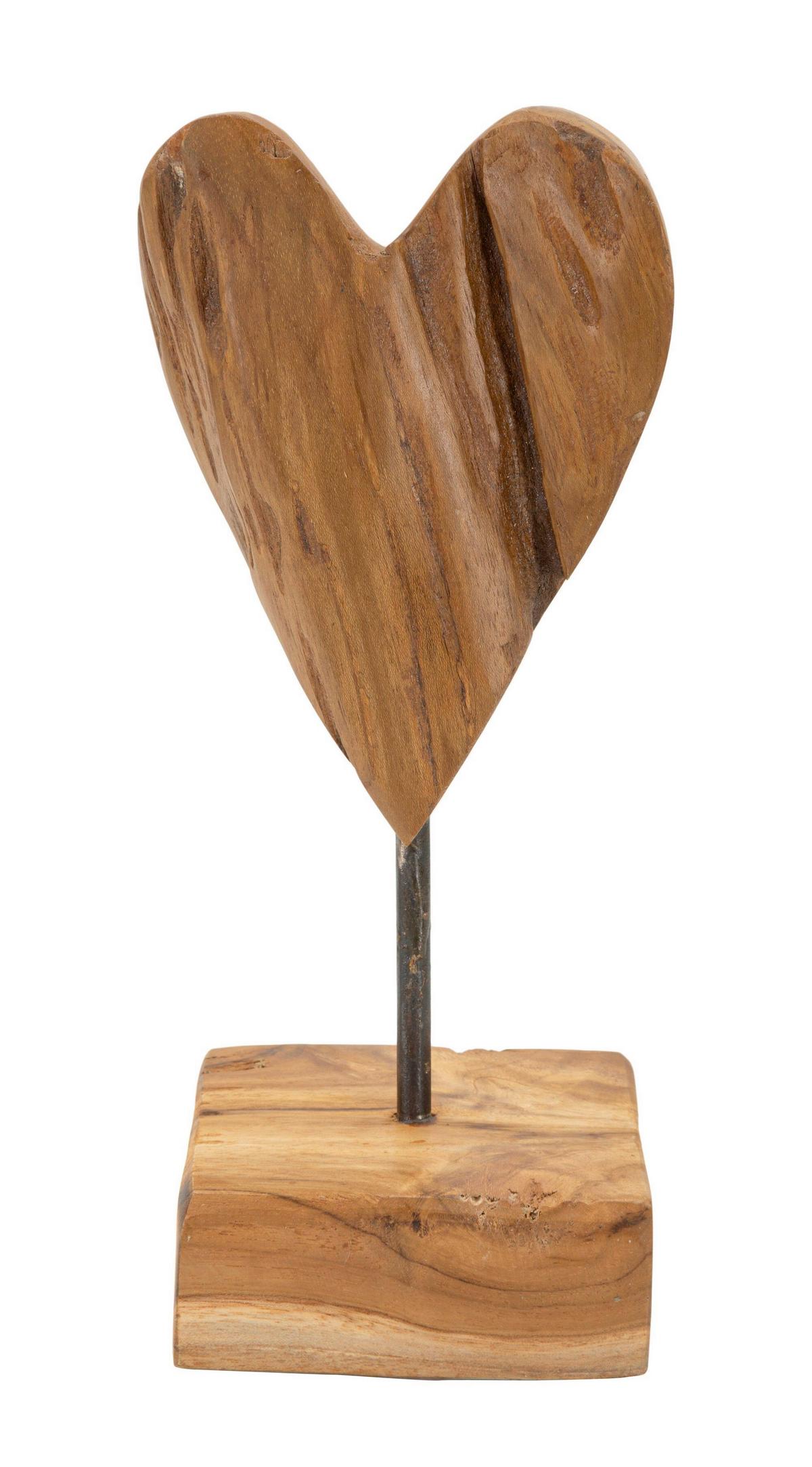 Skulptur Heart Teak Braun, B: 10 cm - Braun, Basics, Holz (10/25/10cm)