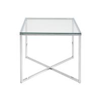 Sklenený odkladací stolík CROSS - chrómová, Modern, kov/sklo (50/45/50cm)