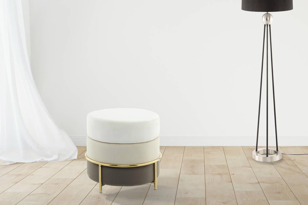 Hocker Pouf Samt Creme H: 46 cm Rund - Goldfarben/Creme, Basics, Holzwerkstoff/Textil (48,5/46/48,5cm) - Kayoom