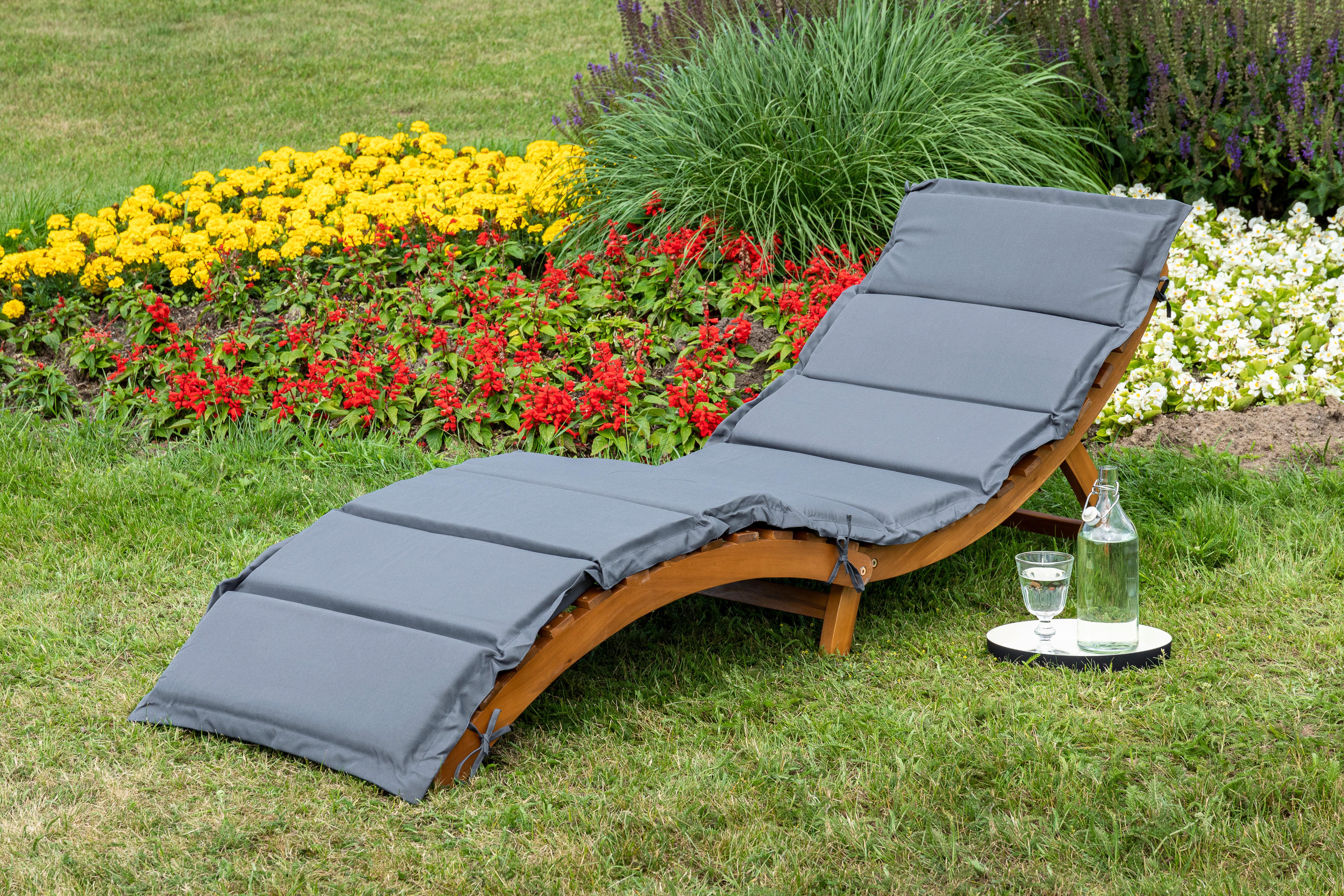 Gartenliege Honopu Holz Klappbar Mit Auflage - Grau/Akaziefarben, KONVENTIONELL, Holz/Textil (54/60/180cm) - Gardenson