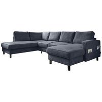 Sedačka MELANIE U, ľavá, tm.modrá, úl.priestor a lôžko - čierna/tmavomodrá, drevo/textil (198/298/148cm) - MID.YOU