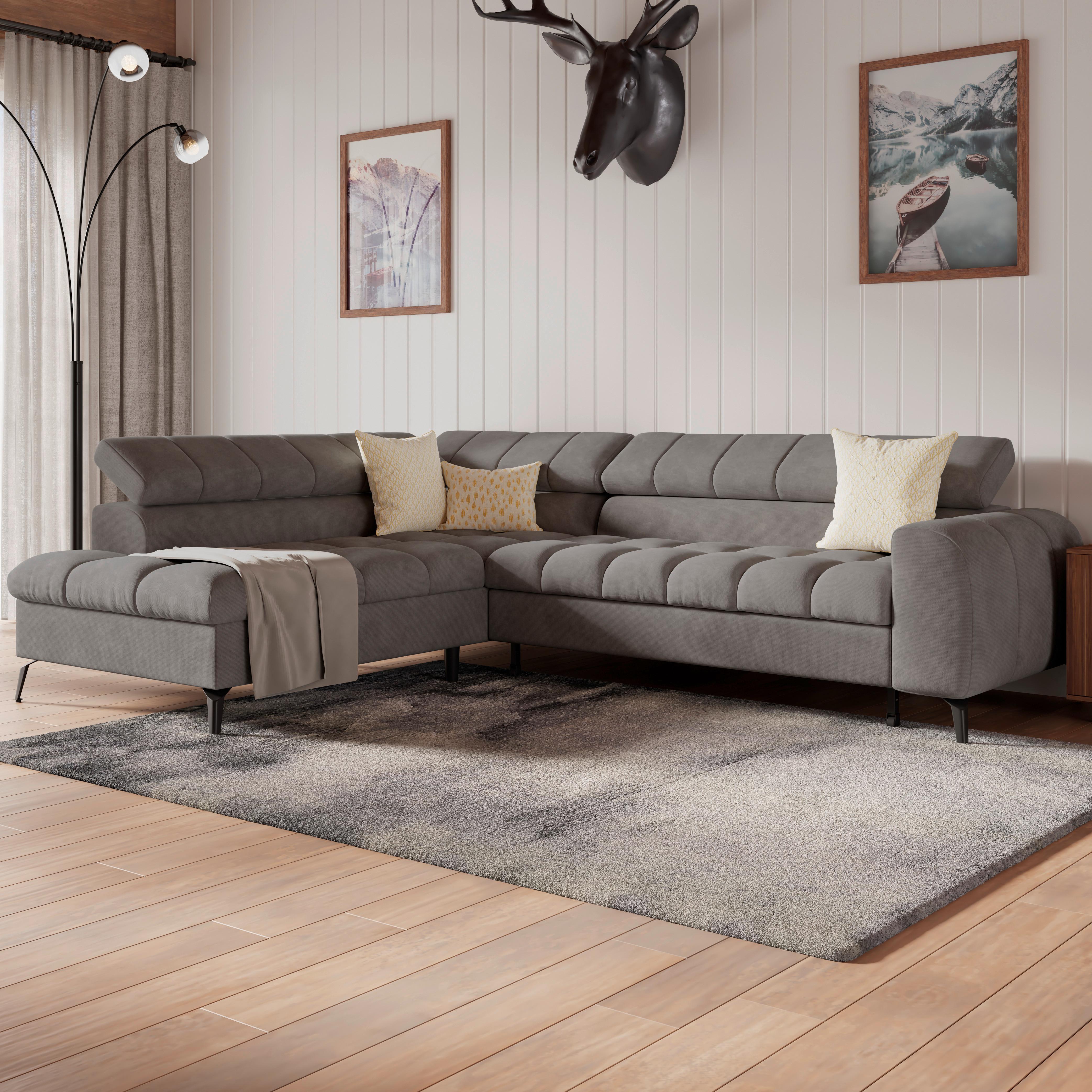 Ecksofa Mit Schlaffunktion & Bettkasten Volf Dunkelgrau - Dunkelgrau/Schwarz, Trend, Kunststoff/Textil (203/261cm)