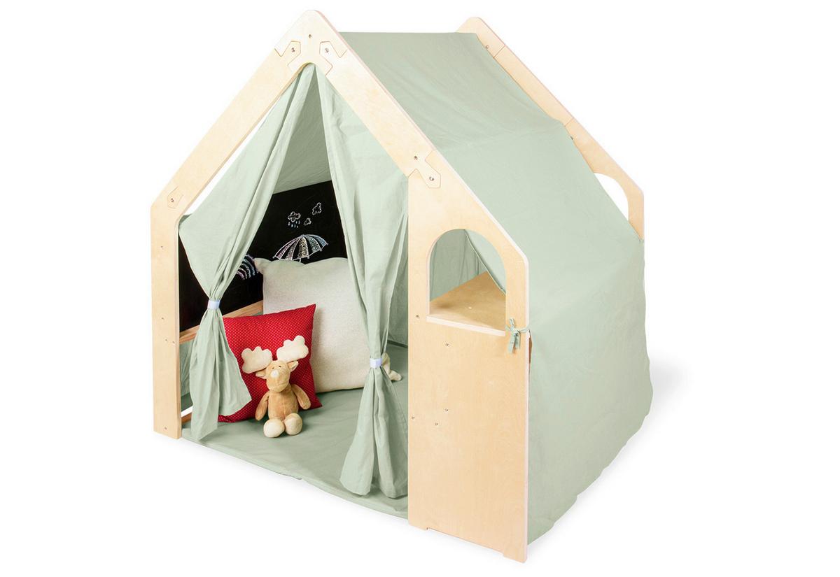 Spielhaus Thilda, inkl. Stoffdach - Salbeigrün/Birkefarben, Basics, Holz/Textil (119/122/94cm) - Pinolino