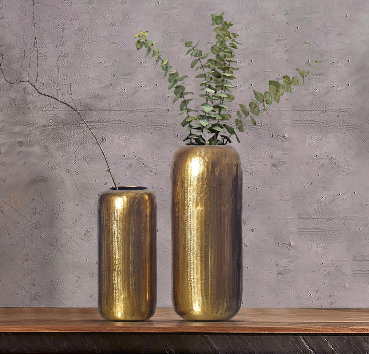 DEKOVASE 2er Set Goldfarben B: 16 cm - Goldfarben, Design, Metall - Livetastic