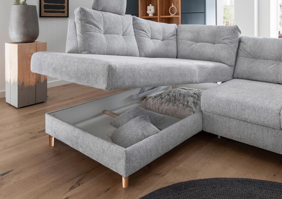 Ecksofa Brizzini Silberfarben S: 206x264 Cm - Silberfarben/Naturfarben, MODERN, Textil (206/264cm) - Livetastic