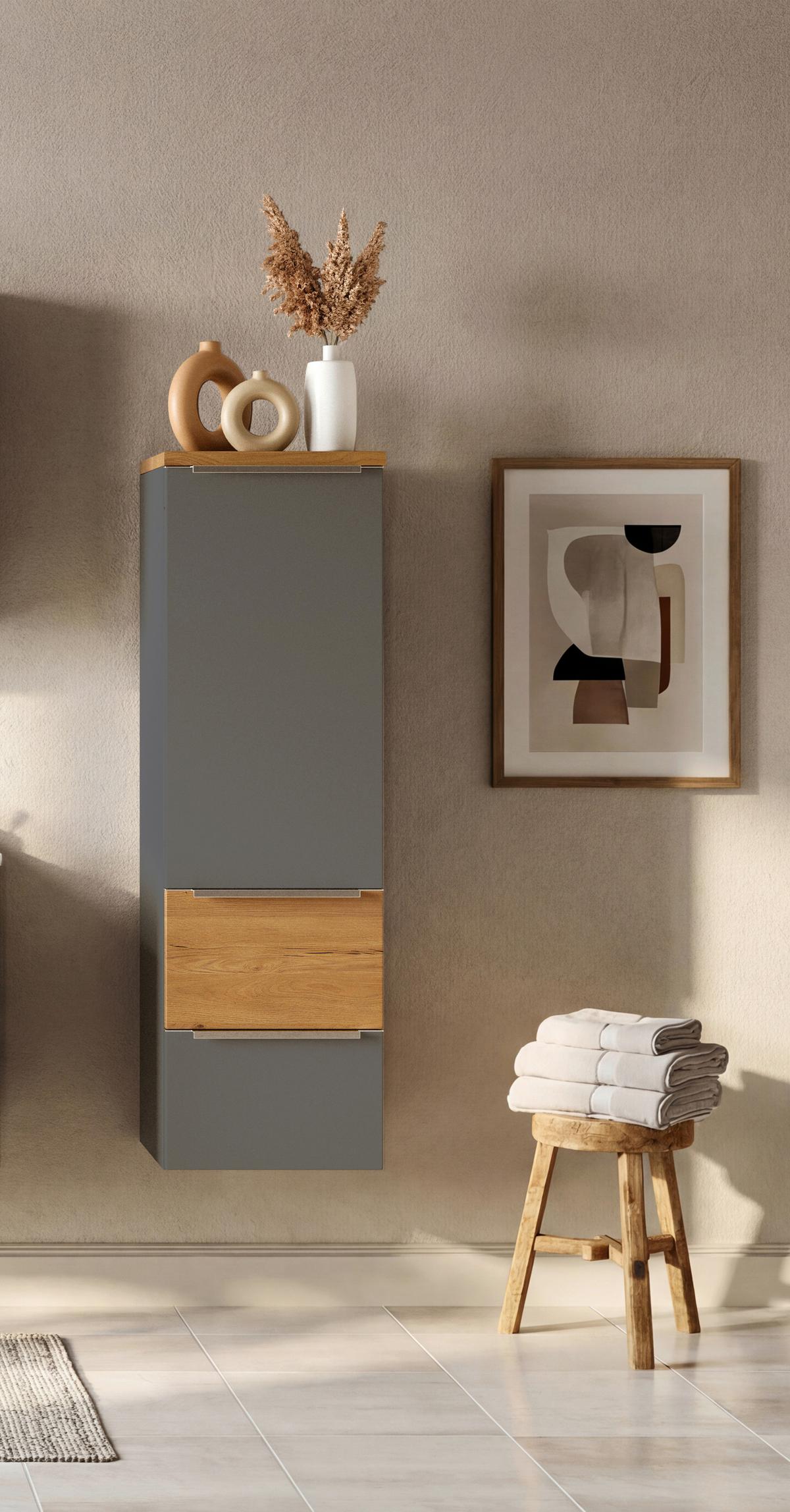 Midischrank Verona Grau/Wildeiche B: 40cm - Wildeiche/Grau, Trend, Holzwerkstoff (40/130/35cm) - Held