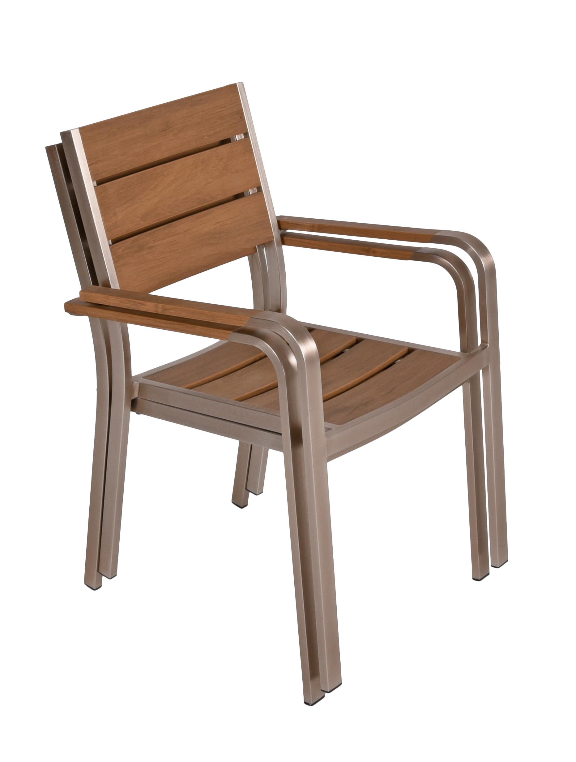 Gartensessel Stapelb. Florence 4er-Set Teakholz/Aluminium - Champagner/Teakfarben, Basics, Kunststoff/Metall (55/85/60cm) - Gardenson