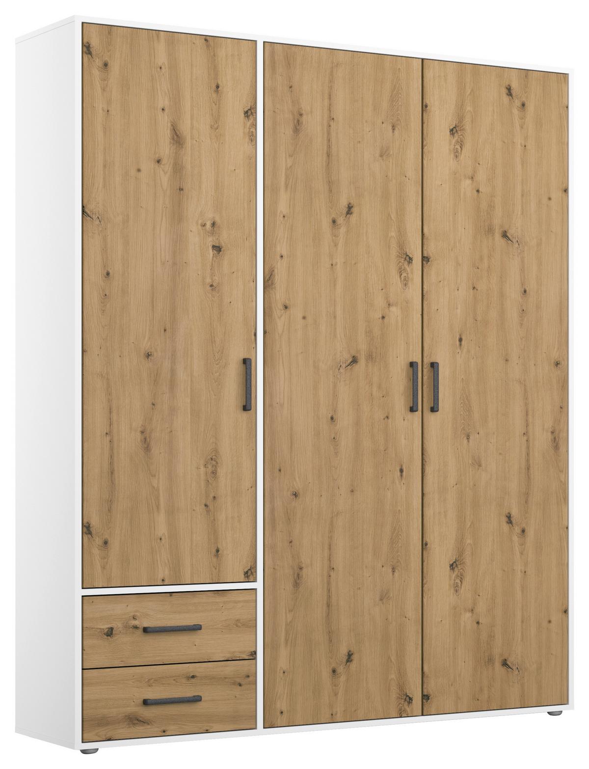 Drehtürenschrank Voyager Weiß,eiche Artisan B: 140 cm - Eiche Artisan/Weiß, MODERN, Holzwerkstoff (140/194/53cm) - Rauch Möbel