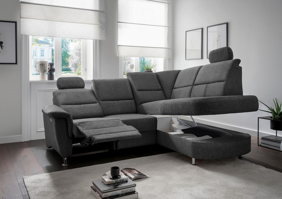 Ecksofa Mit Stauraum Parole Anthrazit Chenille - Chromfarben/Anthrazit, KONVENTIONELL, Textil (231/184cm) - Livetastic