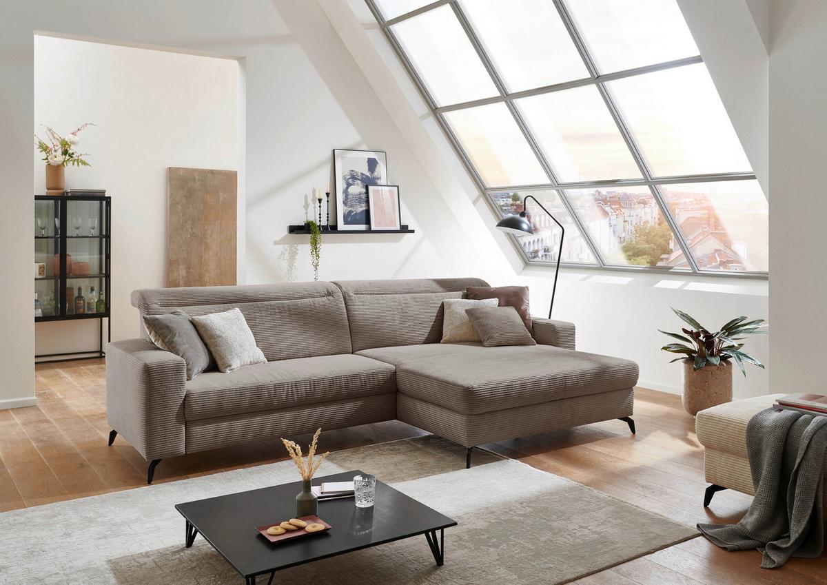 Ecksofa Bolero taupe mit Kopfteilverstellung 290x178 cm - Taupe/Schwarz, KONVENTIONELL, Textil (290/178cm) - Sit & More
