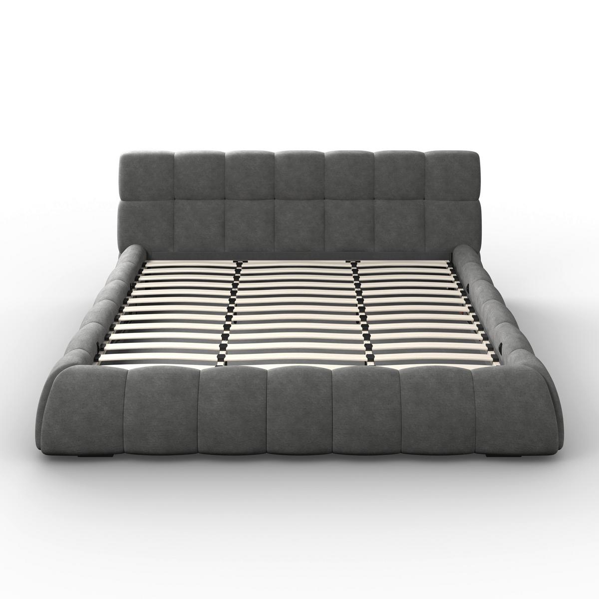 Čalouněná postel MARIJA 180x200 cm, tmavě šedá - tmavě šedá/přírodní barvy, Moderní, kov/dřevo (180/200cm) - Bessagi Home