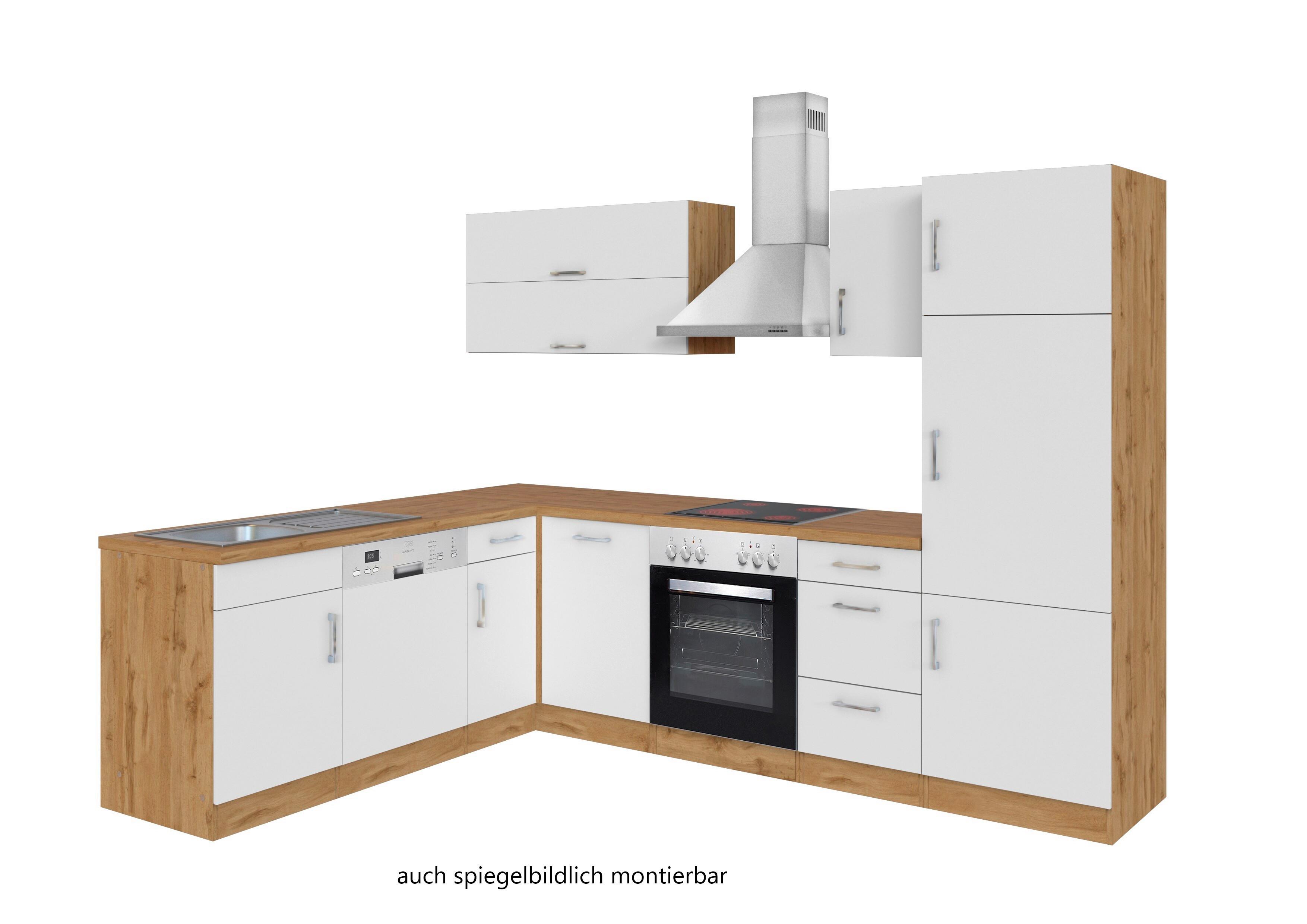 Eckküche Winkelblock B: 270/210 cm Weiß - Eiche Wotan/Weiß, MODERN, Holzwerkstoff (210/270cm) - Held