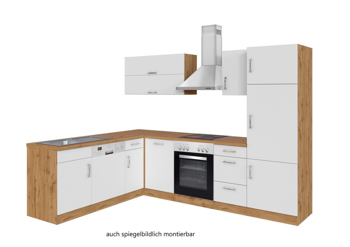 Eckküche Winkelblock B: 270/210 cm Weiß - Eiche Wotan/Weiß, MODERN, Holzwerkstoff (210/270cm) - Held