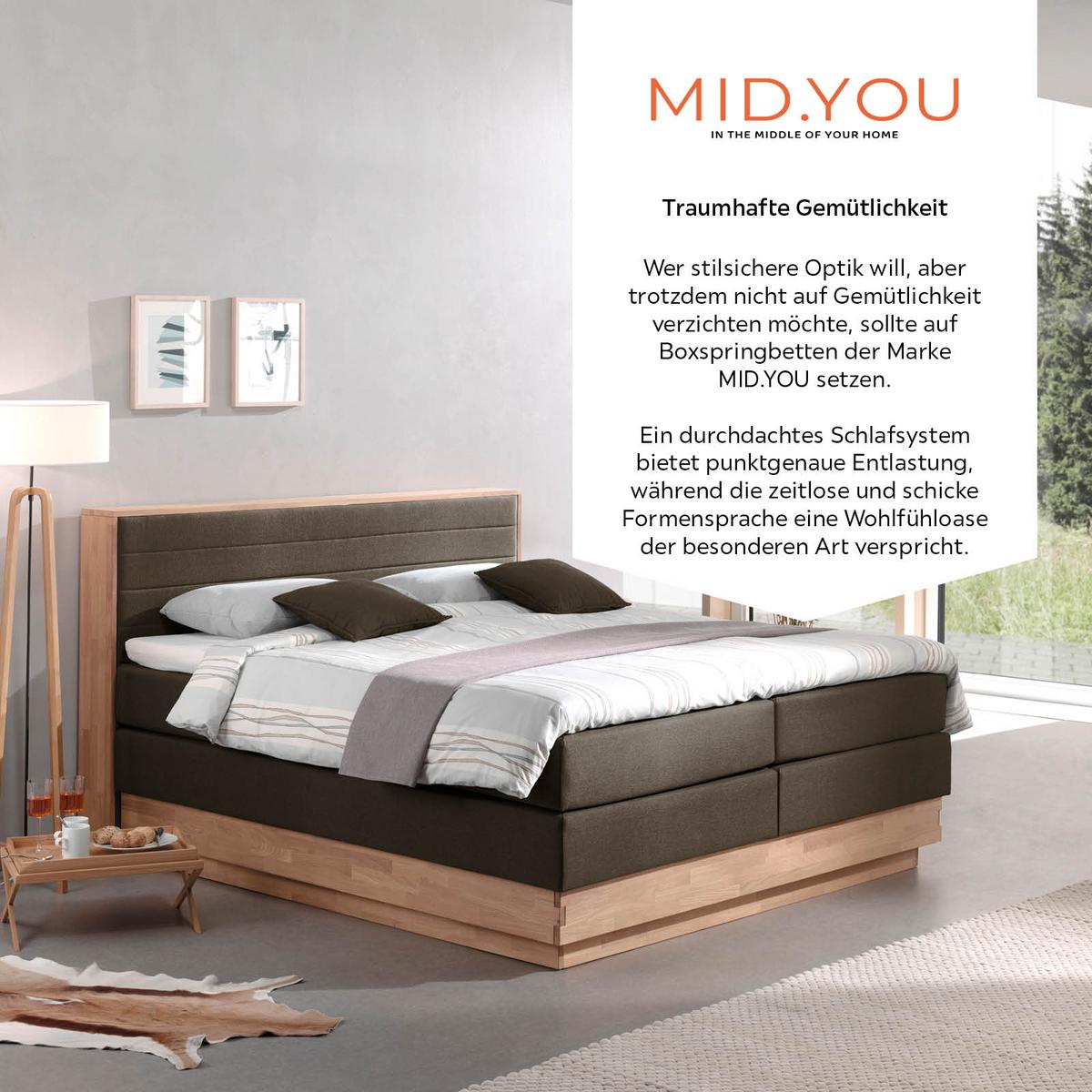 Boxspringbett Mit Topper 160x200 Cm Moneta - Eichefarben/Schwarz, MODERN, Holz/Textil (160/200cm) - MID.YOU