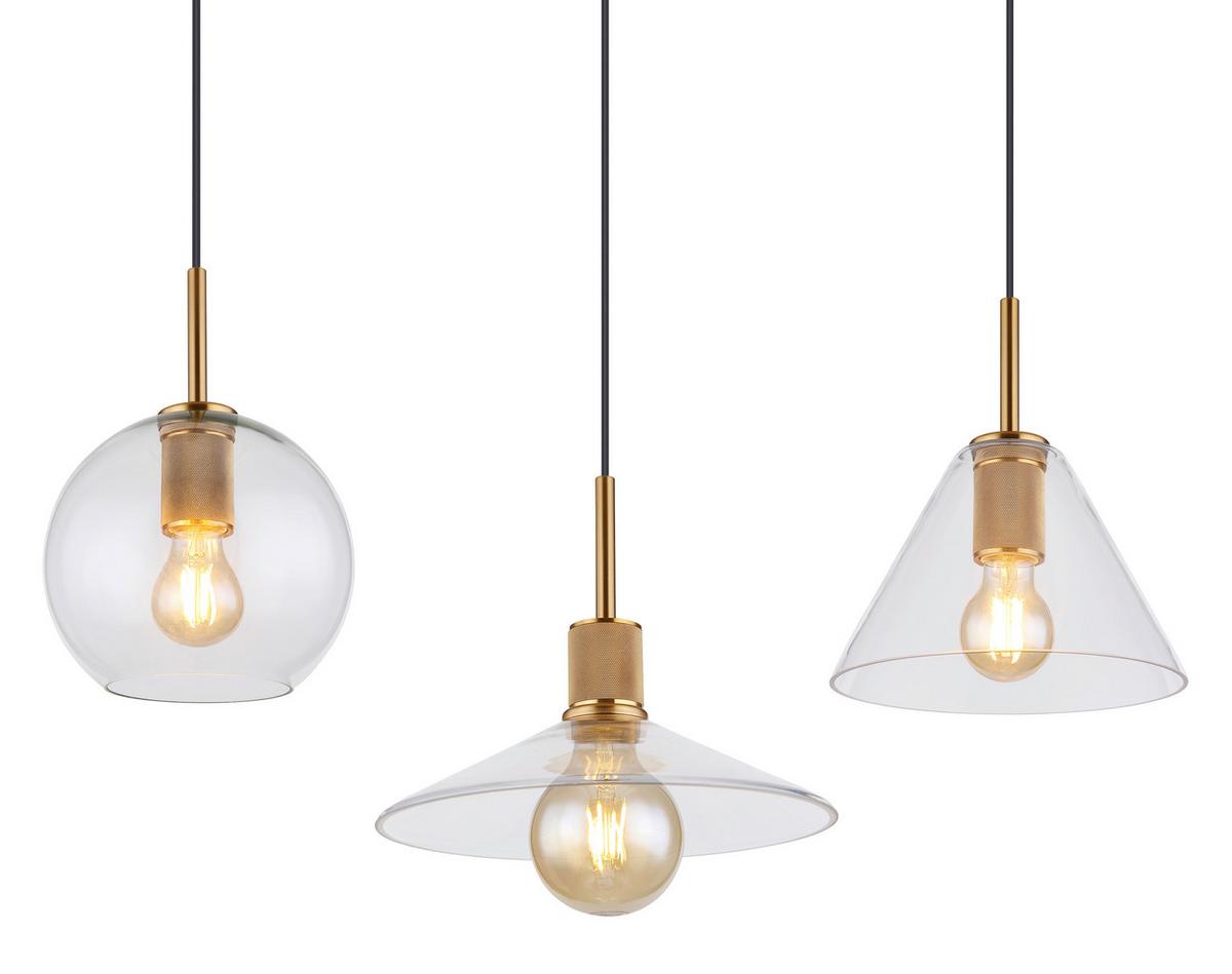 Hängeleuchte H: 120 cm 5-Flammig,leuchtmittel Wählbar - Klar/Messingfarben, Design, Glas/Metall (137/28cm) - Globo