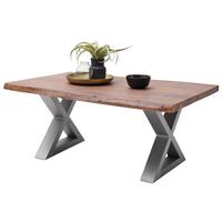 Couchtisch Holz Massiv Cartagena Walnuss/Edelstahlf. - Edelstahlfarben/Walnussfarben, MODERN, Holz/Metall (110/45/70cm)