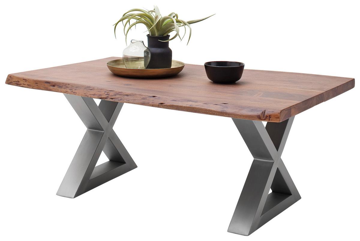 Couchtisch Holz Massiv Cartagena Walnuss/Edelstahlf. - Edelstahlfarben/Walnussfarben, MODERN, Holz/Metall (110/45/70cm)