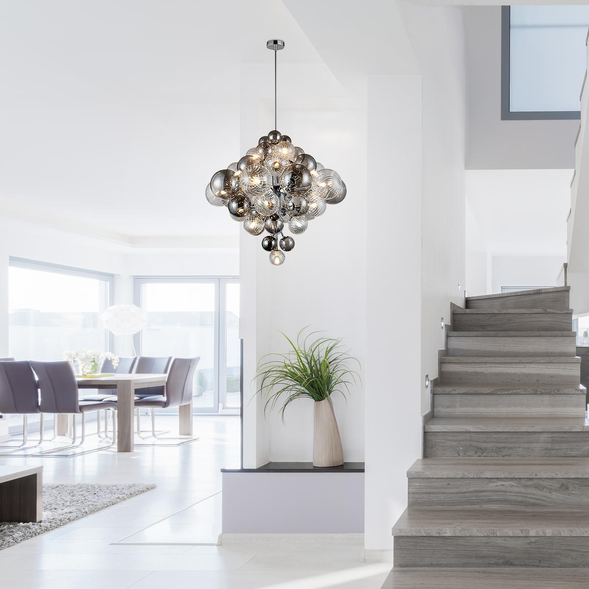 Hängeleuchte H: 155 cm 20-Flammig mit Rauchglas - Design, Glas/Metall (75/120cm) - Näve