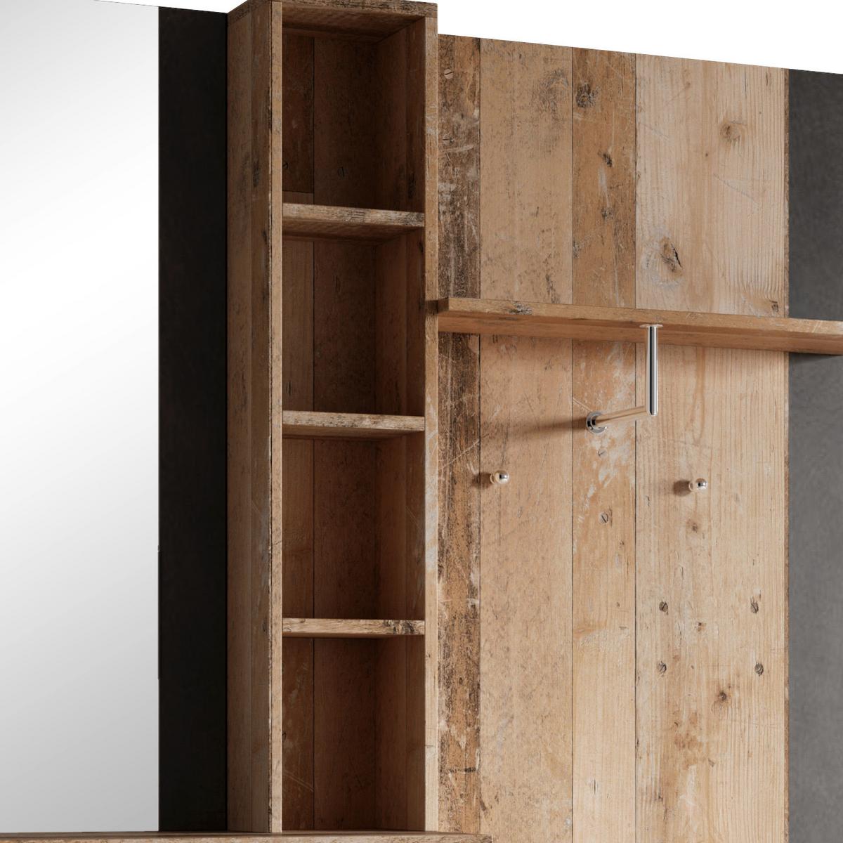 Garderobe Barry Old Wood / Anthrazit B 150 Cm Mit Spiegel - Anthrazit/Naturfarben, Basics, Holzwerkstoff (150/190/32cm)