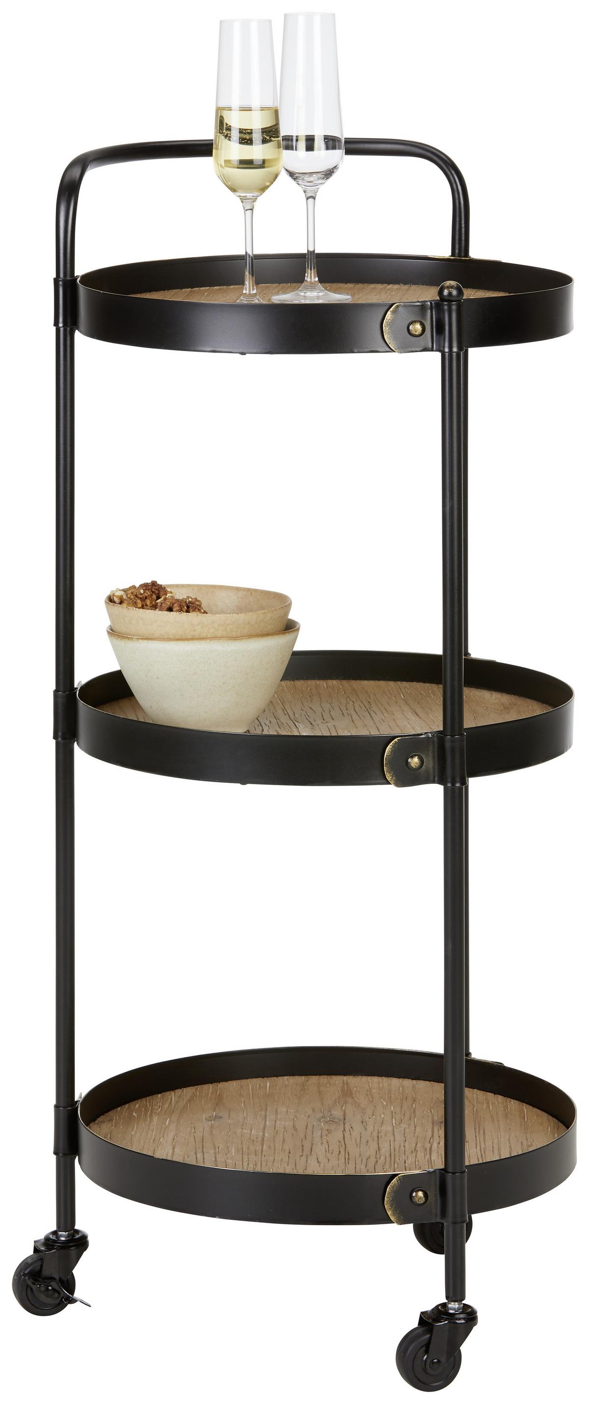 Servírovací vozík BRUNO - čierna, Lifestyle, kov/kompozitné drevo (40/95/40cm) - Premium Living