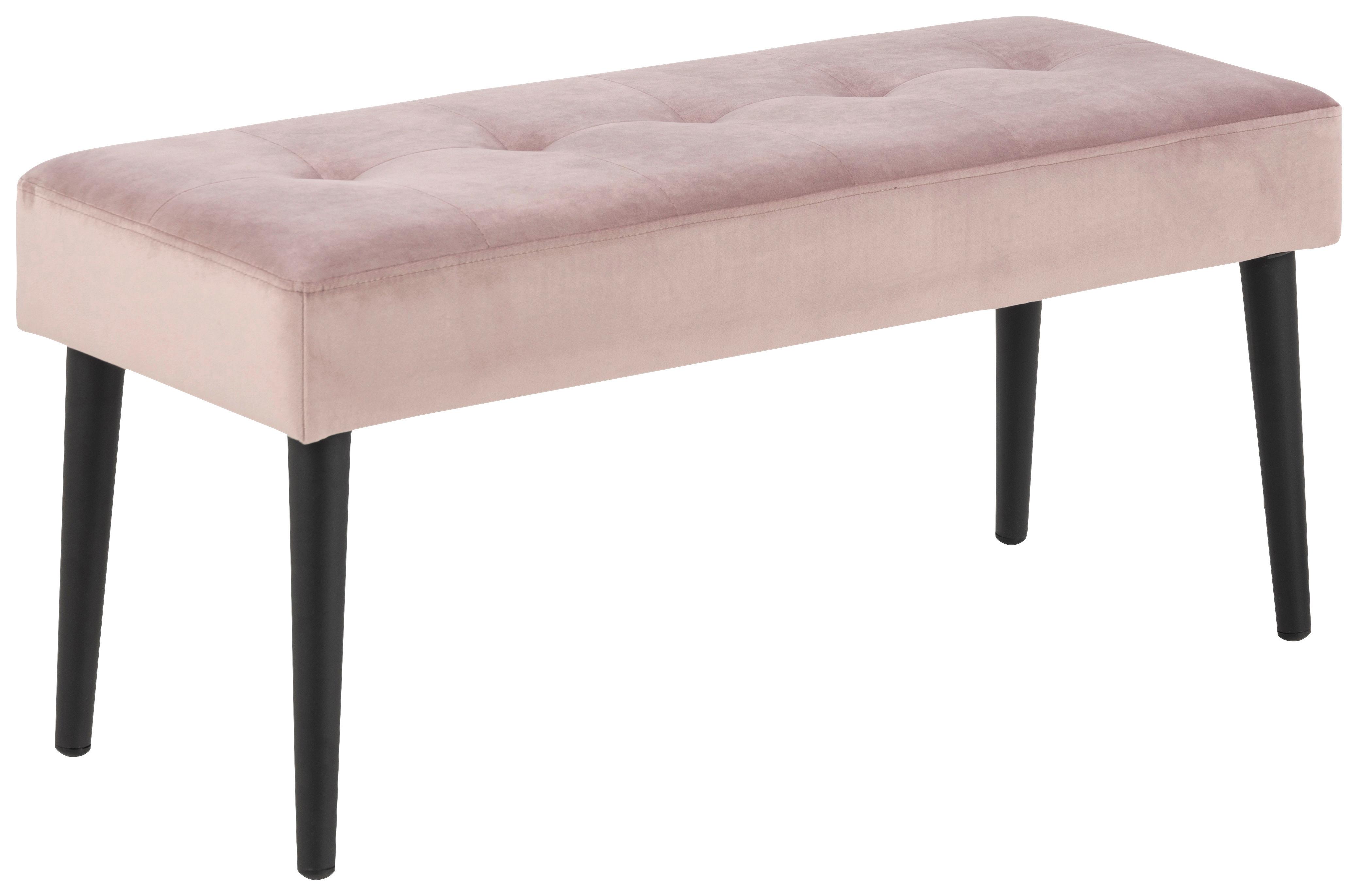 Garderobenbank Glory B: 95 cm gepolstert Samt Rosa - Schwarz/Rosa, Trend, Textil/Metall (95/45/38cm) - Livetastic