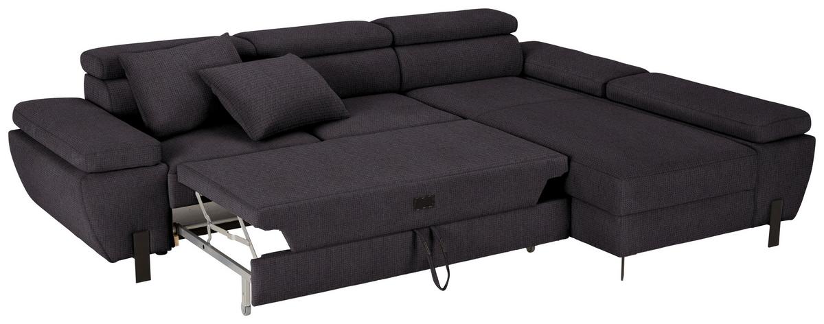 Rohová sedačka MILNA, pravá, černá - černá, Moderní, kov/dřevo (277/90/189cm) - Mömax