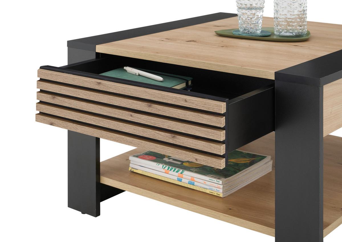 Couchtisch + Lade Feli Eiche Artisan Dekor - Schwarz/Eiche Artisan, Design, Holzwerkstoff (70/42/70cm) - Livetastic
