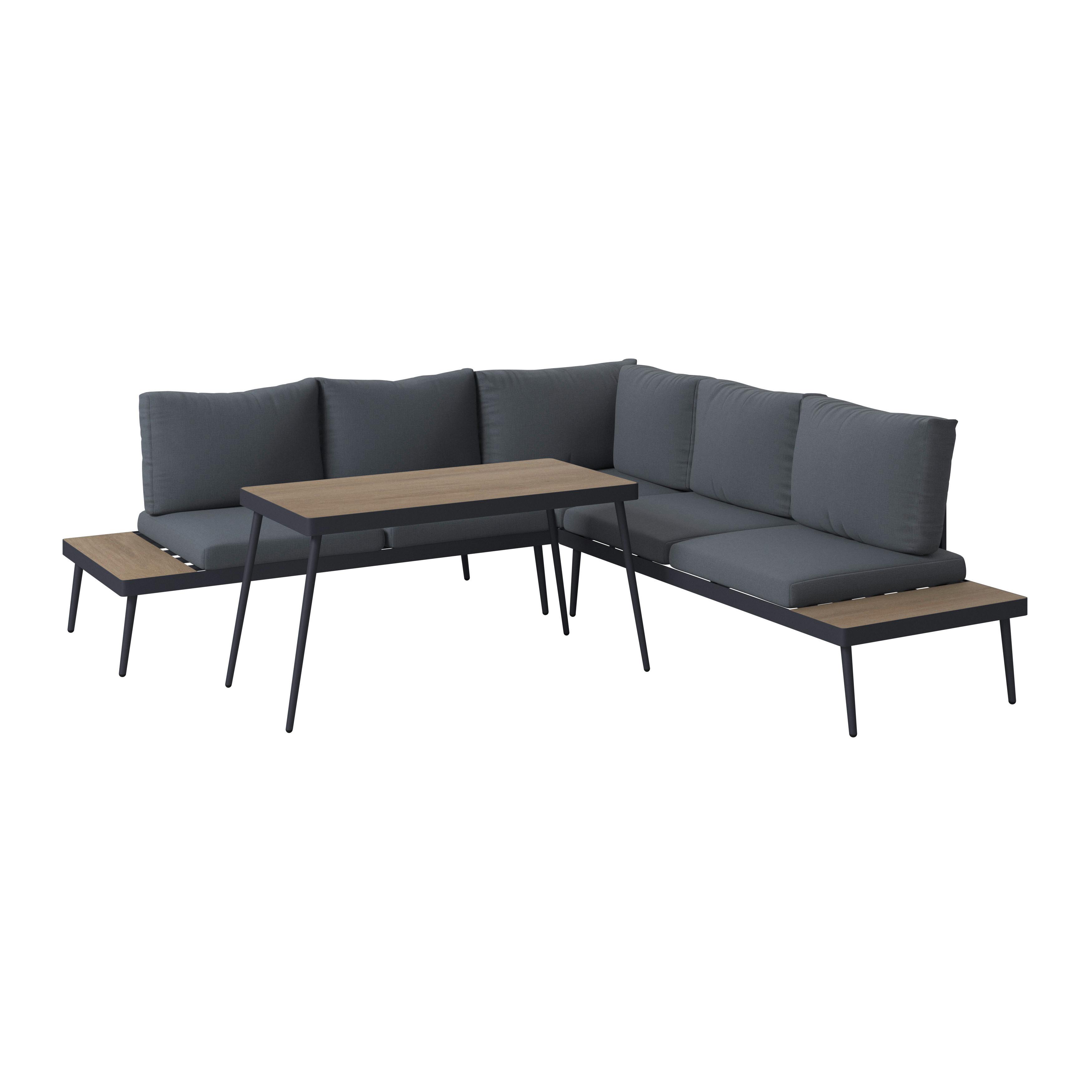 Loungegarnitur 3-tlg Brügge Metall/kunststoff Mit Kissen - Dunkelgrau/Naturfarben, MODERN, Kunststoff/Textil (226/226cm) - Beldano