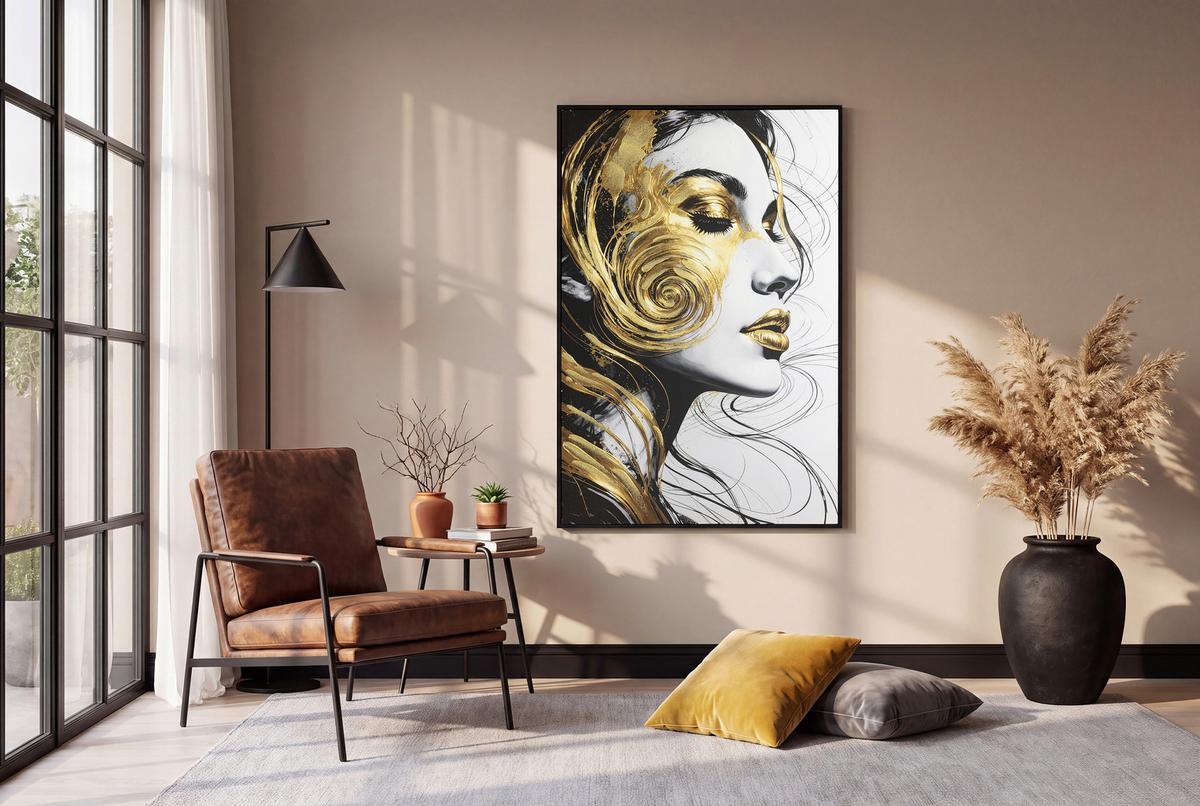 Leinwandbild Mara BxHxH: 60x90x3,5 cm - Goldfarben/Schwarz, KONVENTIONELL, Holz/Kunststoff (60/90/3,5cm) - Luca Bessoni