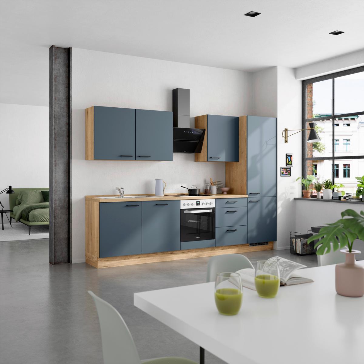 Küchenleerblock Easytouch High-Line, H10 Re. - Blau/Eichefarben, MODERN, Holzwerkstoff (300cm) - Nobilia