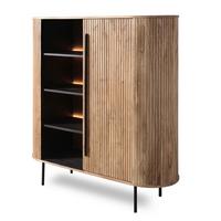 Highboard Kunja Akazie Massiv, B: 118 cm - Schwarz/Akaziefarben, Trend, Holz/Metall (118/135/40cm)