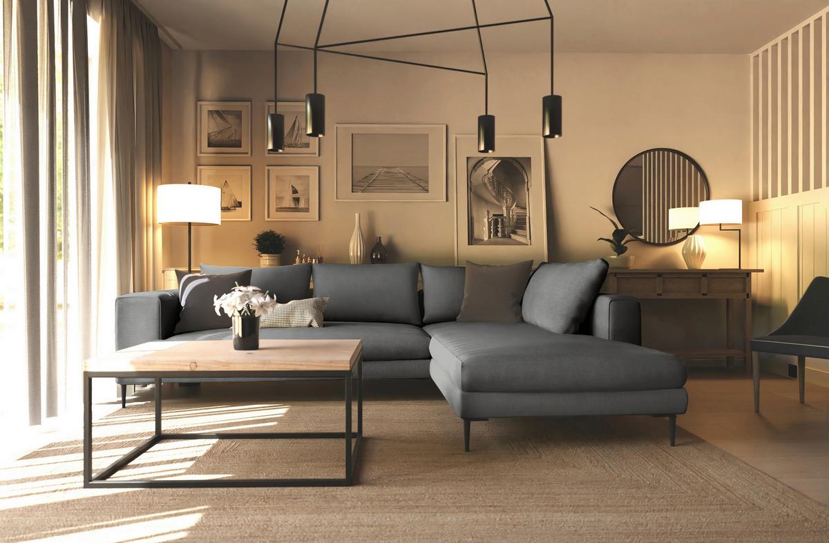 Ecksofa Aurora Ii - Dunkelgrau/Schwarz, MODERN, Textil (295/210cm) - Trendmanufaktur