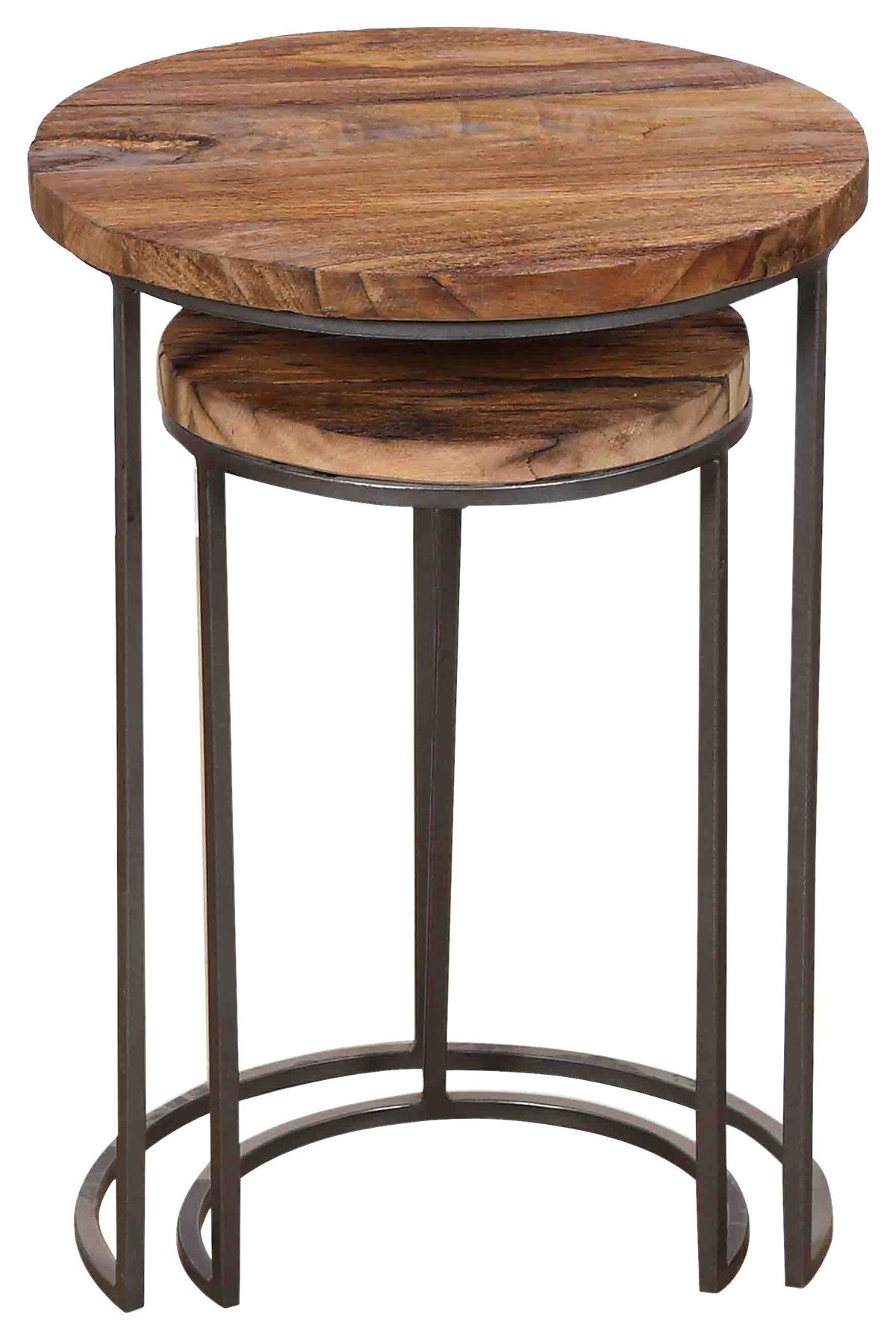Beistelltisch 2--Teilig. Jaron Naturfarben/Mangoholz/Schwarz - Schwarz/Naturfarben, MODERN, Holz/Metall (40/30x60/50cm) - MID.YOU