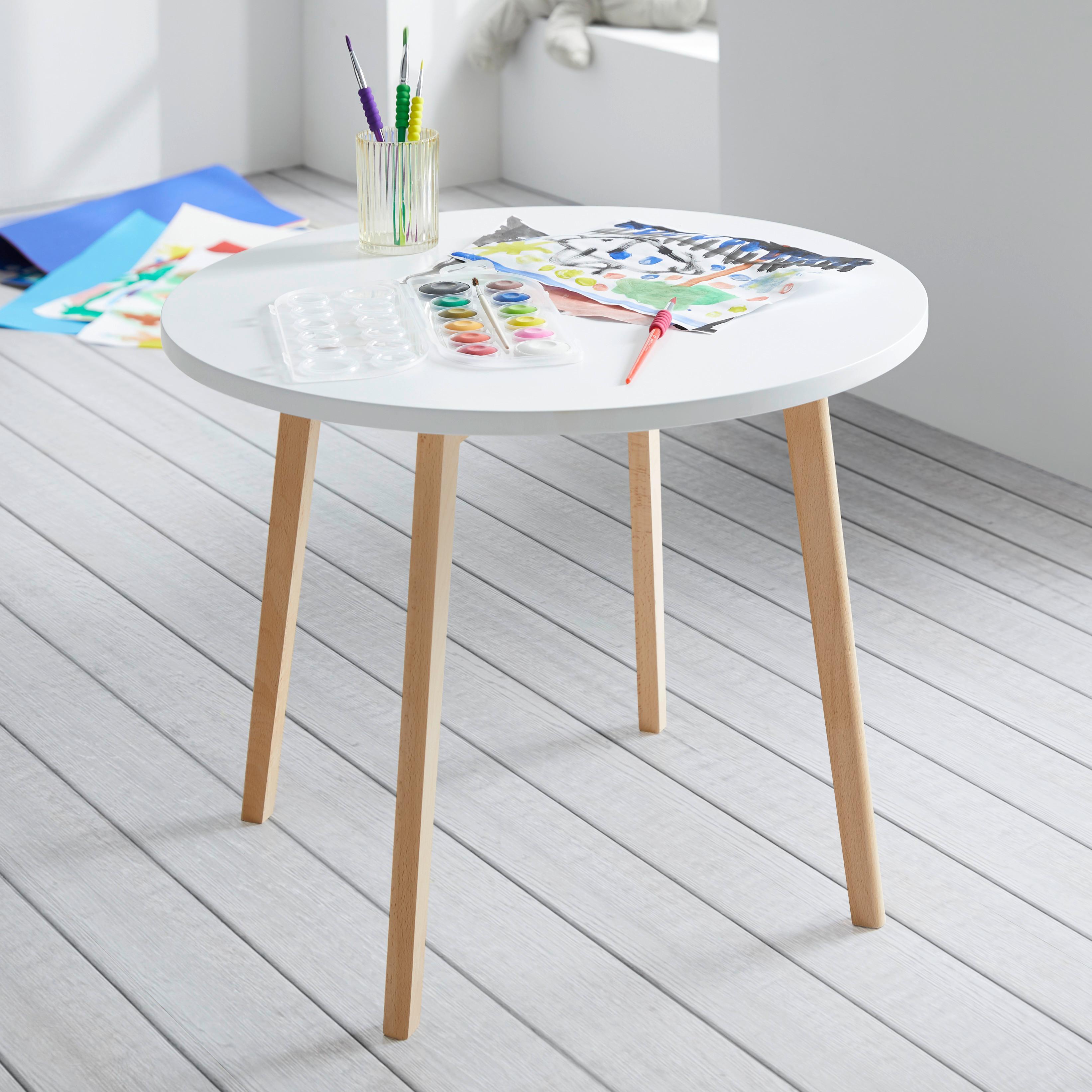 Dětský stůl Tibby - bílá/barvy buku, Moderní, dřevo (60/47cm) - Modern Living