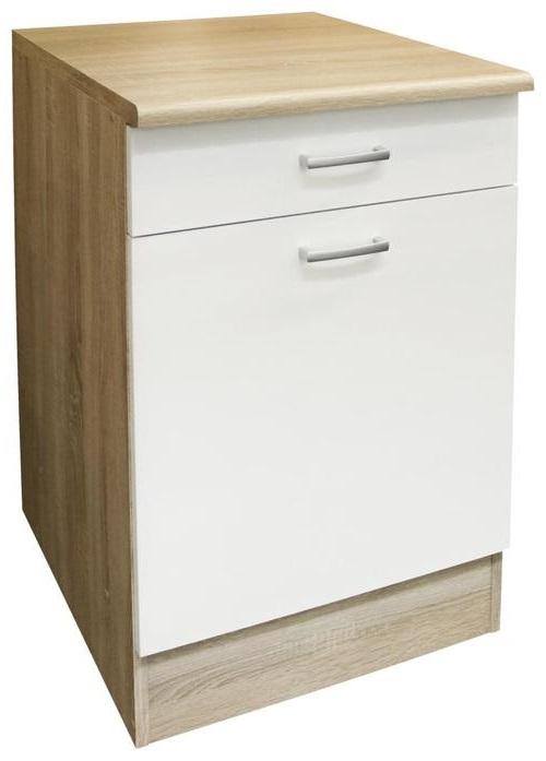 Küchenunterschrank Andy 50 cm Weiß/Eiche Dekor mit Lade - Eichefarben/Weiß, Basics, Holzwerkstoff (50/90/60cm) - MID.YOU