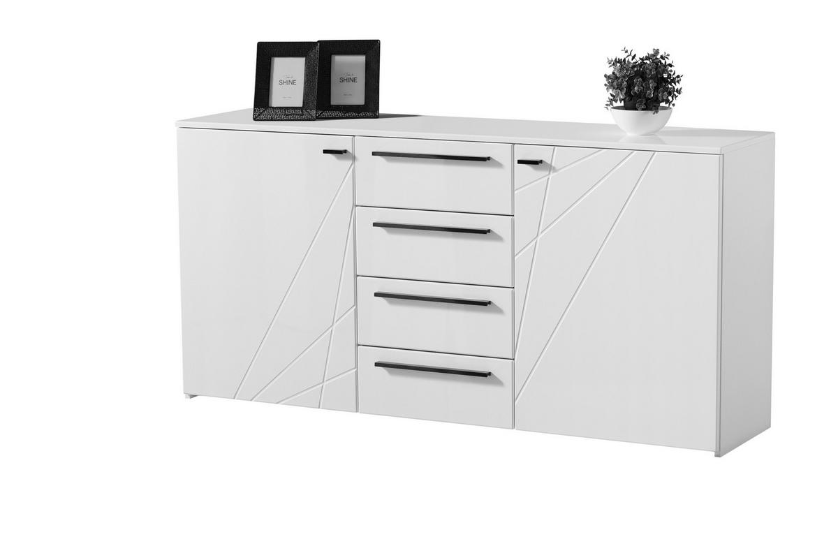 Komód Ksanti 163/80 Cm - fehér/magasfényű fehér, Basics, faalapú anyag (163/80,5/40cm)