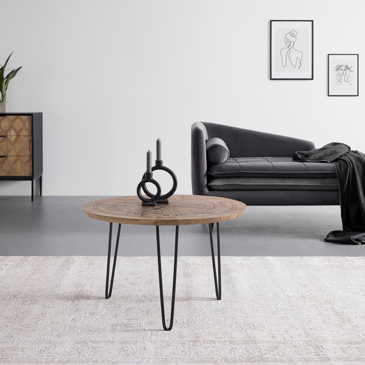 Konferenční stolek NAVIS mangové dřevo - černá/přírodní barvy, Natur, kov/dřevo (70/70/45cm) - Mömax